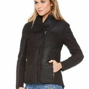 Muubaa Eylmere Nubuck Lamb Leather Quilted Sawl Neck Puffer Down Black Jacket 2